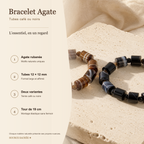 Bracelet Agate Dentelle 12 mm — Tubes Café ou Noirs — photo produit