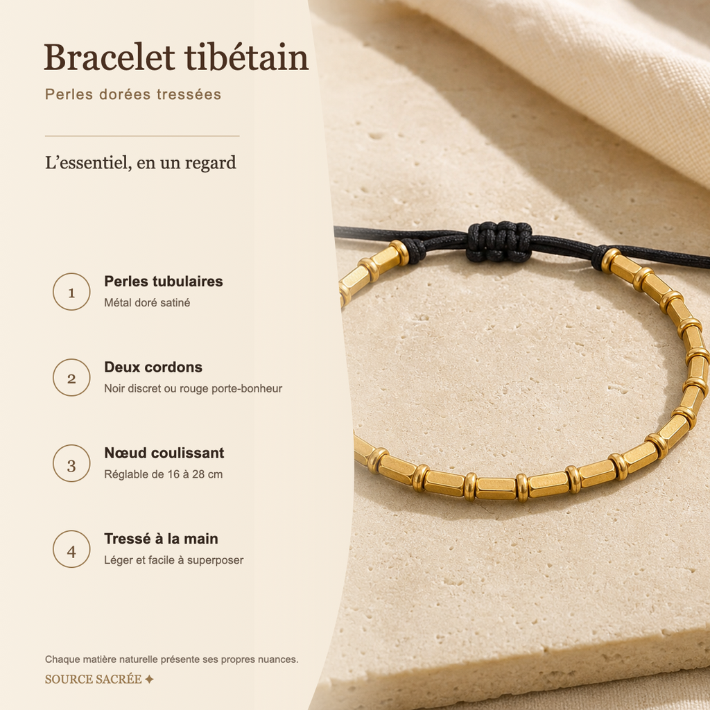 Bracelet Tibétain Perles de Cuivre Doré Tressé à la Main — photo produit