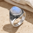 Grosse Bague Pierre de Lune Ovale 10x14 mm, Rétro Argentée — vue produit premium