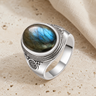 Grosse Bague Labradorite Ovale 10x14 mm, Rétro Argentée — vue produit premium