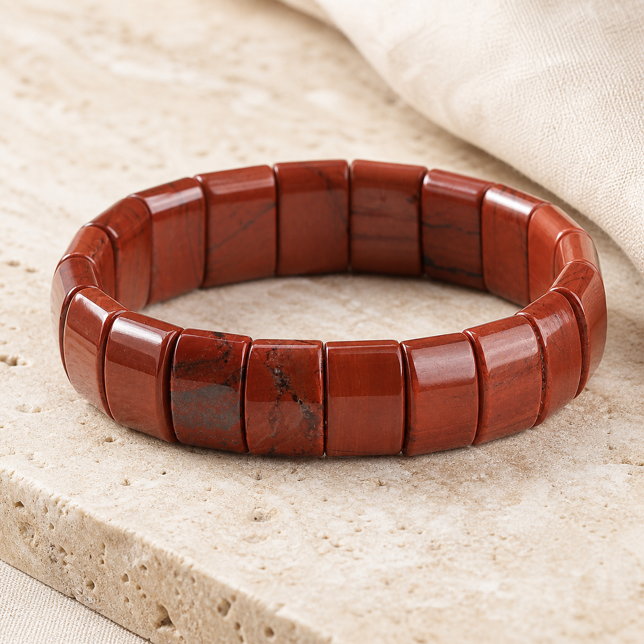 Bracelet Homme Jaspe Rouge — Perles Plates 10 mm — photographie produit premium