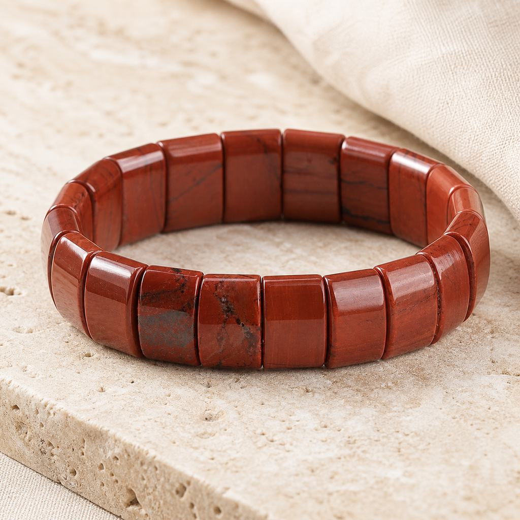 Bracelet Homme Jaspe Rouge — Perles Plates 10 mm — photographie produit premium
