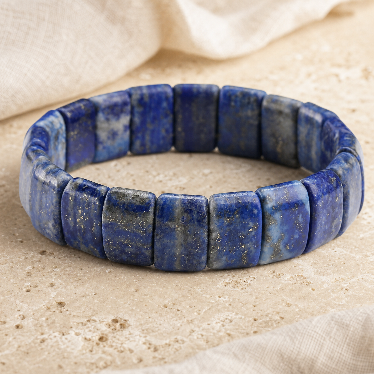 Bracelet Homme Lapis-Lazuli — Perles Plates 10 mm — photographie produit premium