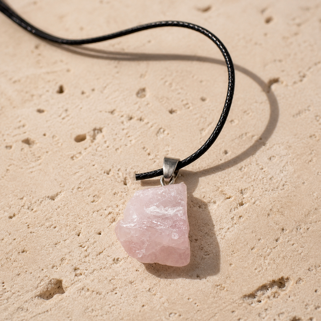 Pendentif Pierre Brute - Quartz Rose — photographie produit premium