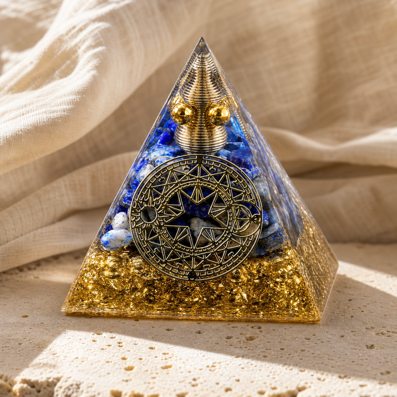 Pyramide Orgonite Arbre de Vie - Lapis-Lazuli — photographie produit premium