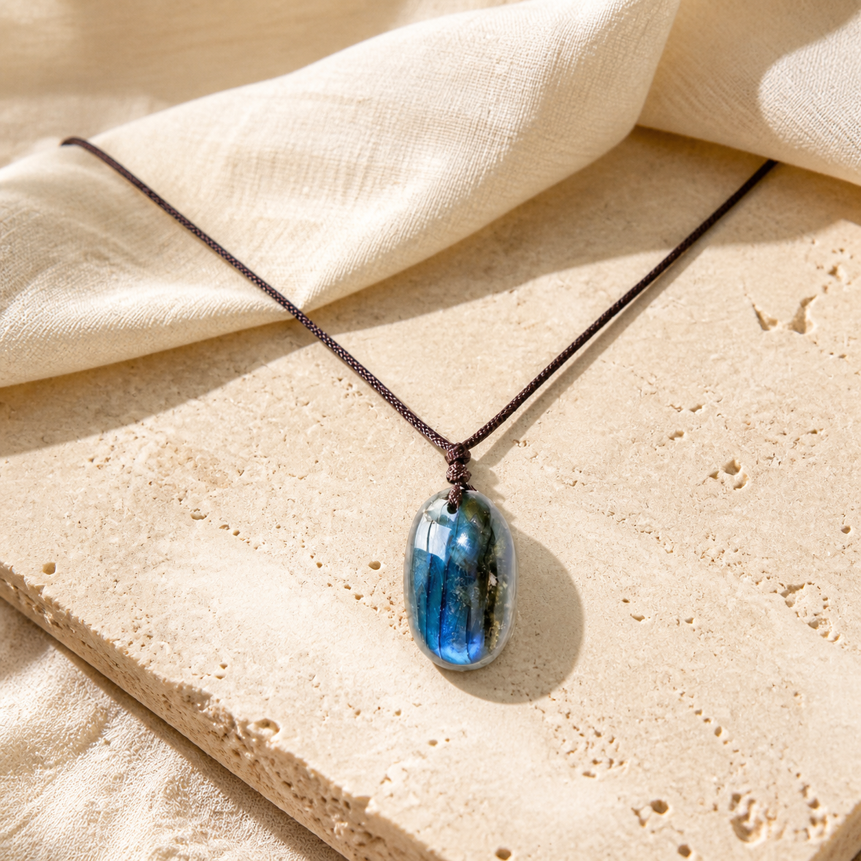 Collier Labradorite Naturelle, Galet Poli sur Cordon — vue produit premium