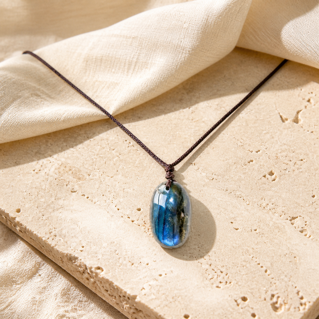 Collier Labradorite Naturelle, Galet Poli sur Cordon — vue produit premium