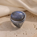 Bague Homme Labradorite Ovale, Chevalière Turque Gravée — vue produit premium