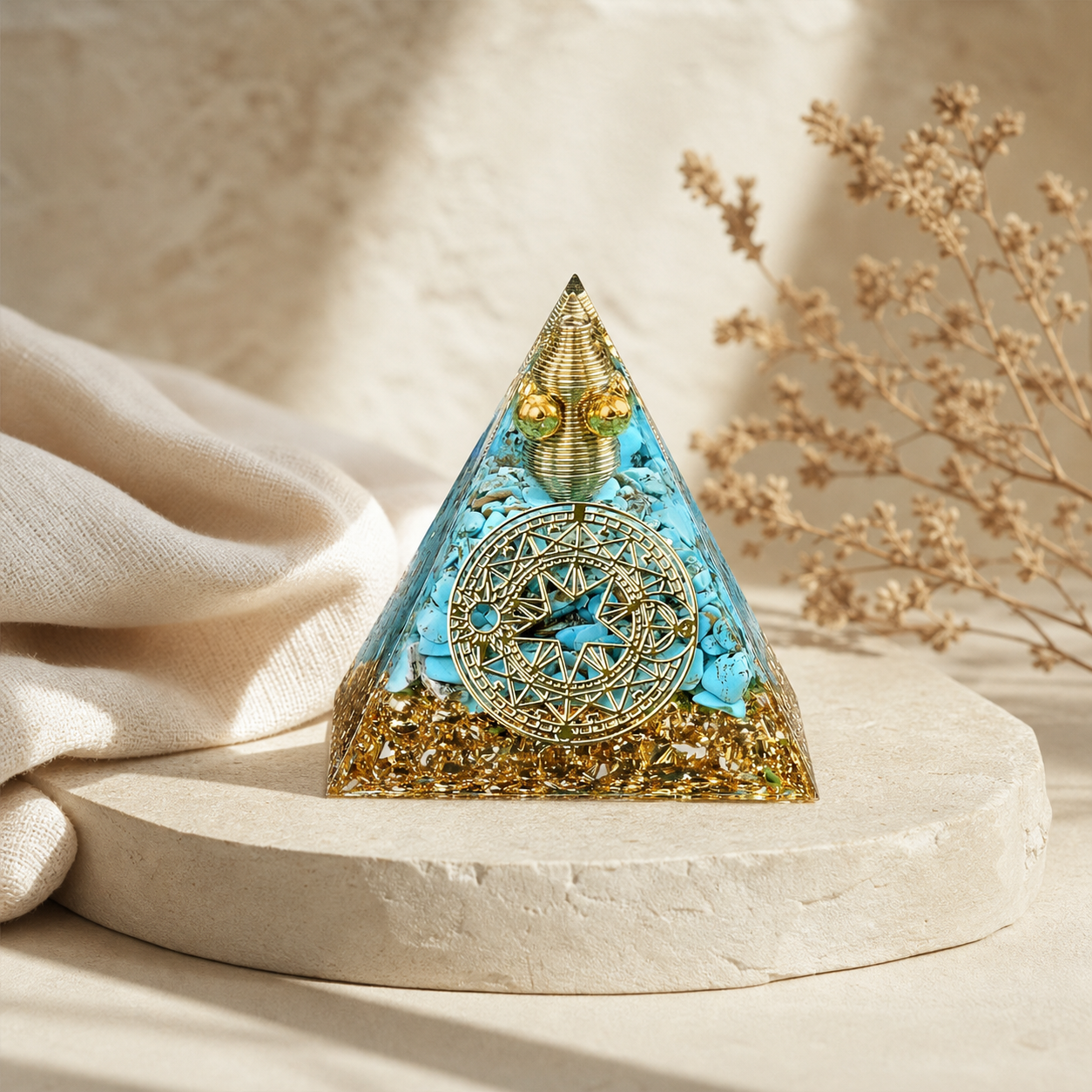 Pyramide Orgonite Arbre de Vie - Turquoise — photographie produit premium