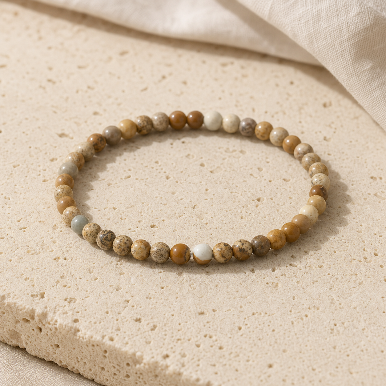 Bracelet Homme Pierre Fossile — Perles 4 mm — photographie produit premium