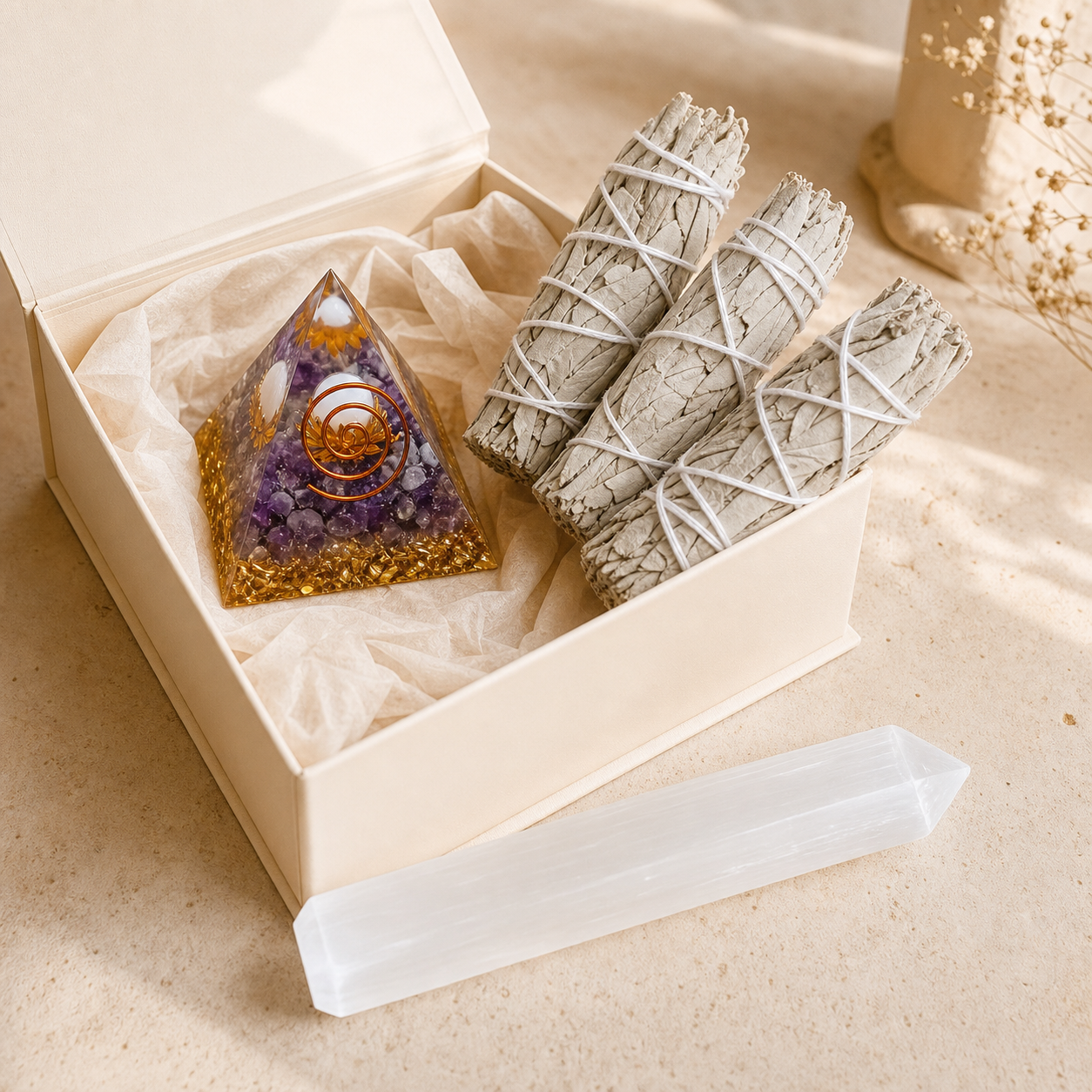 Pack Purification - Orgonite & Pierres — photographie produit premium