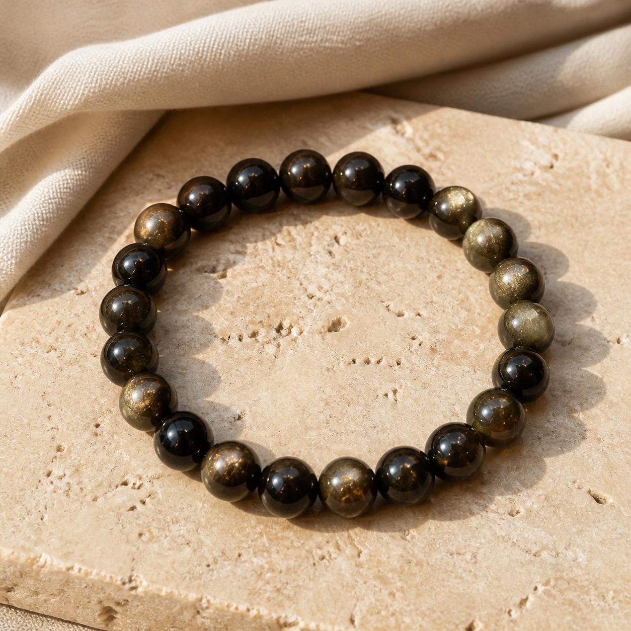 Bracelet Obsidienne Dorée 8 mm, Perles Naturelles Dorées — vue produit premium