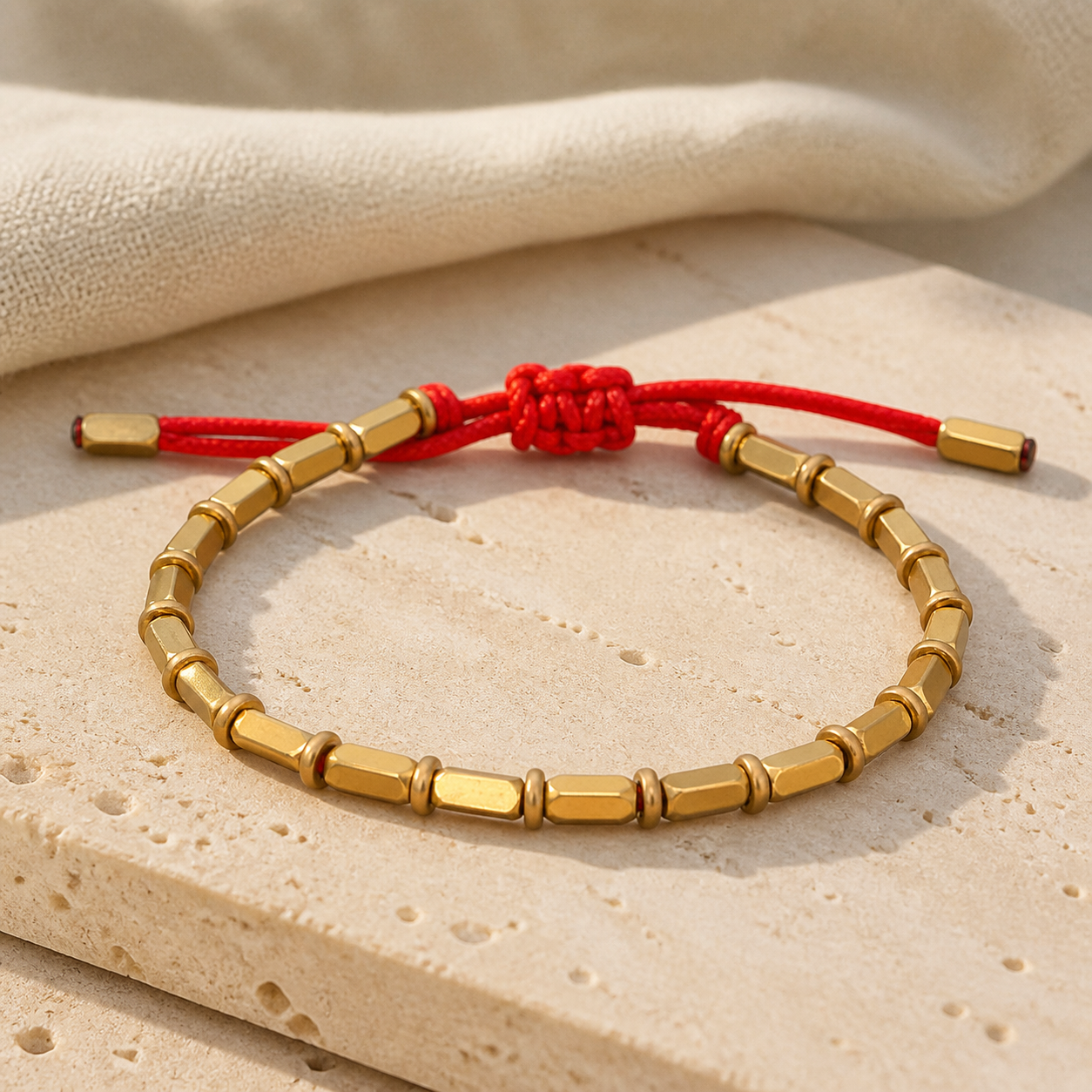 Bracelet Tibétain Perles de Cuivre Doré Tressé à la Main — vue produit premium