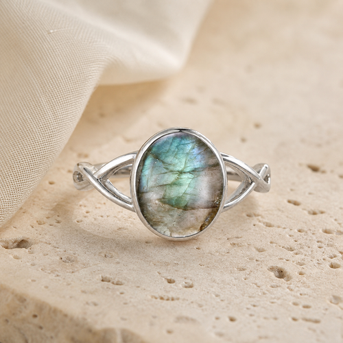 Bague Labradorite Bleue Ovale 8x10 mm, Finition Argentée — vue produit premium
