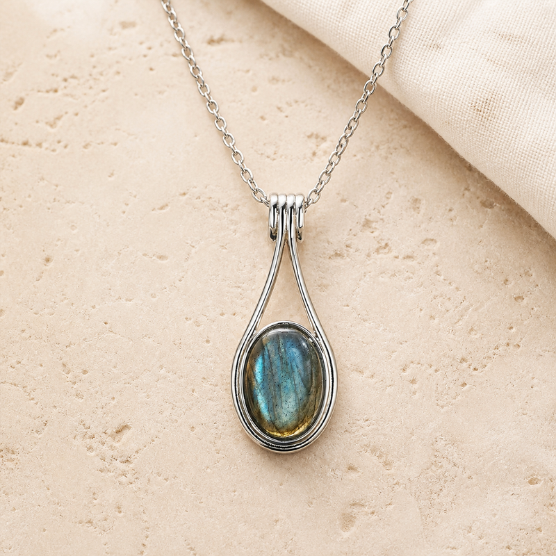 Pendentif Labradorite Bleue Ovale 10x14 mm, Argenté — vue produit premium