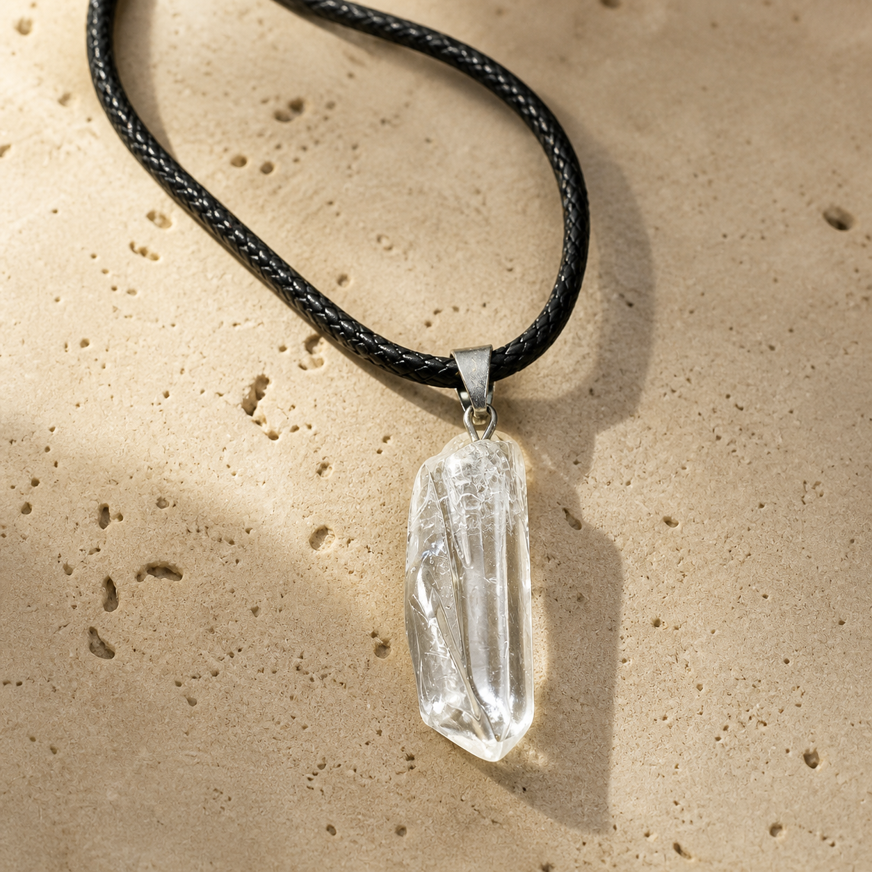 Pendentif Pierre Brute - Cristal de Roche — photographie produit premium
