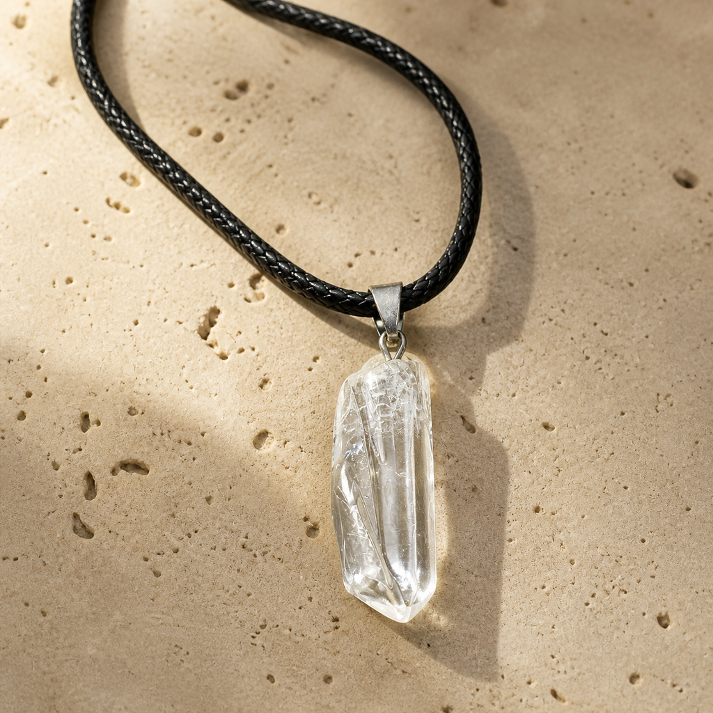 Pendentif Pierre Brute - Cristal de Roche — photographie produit premium