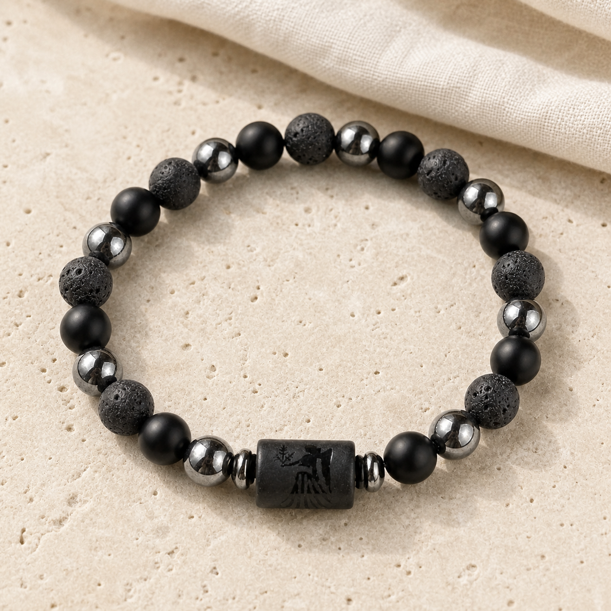 Bracelet Signe Astrologique Vierge — Lave, Hématite et Onyx — vue produit premium