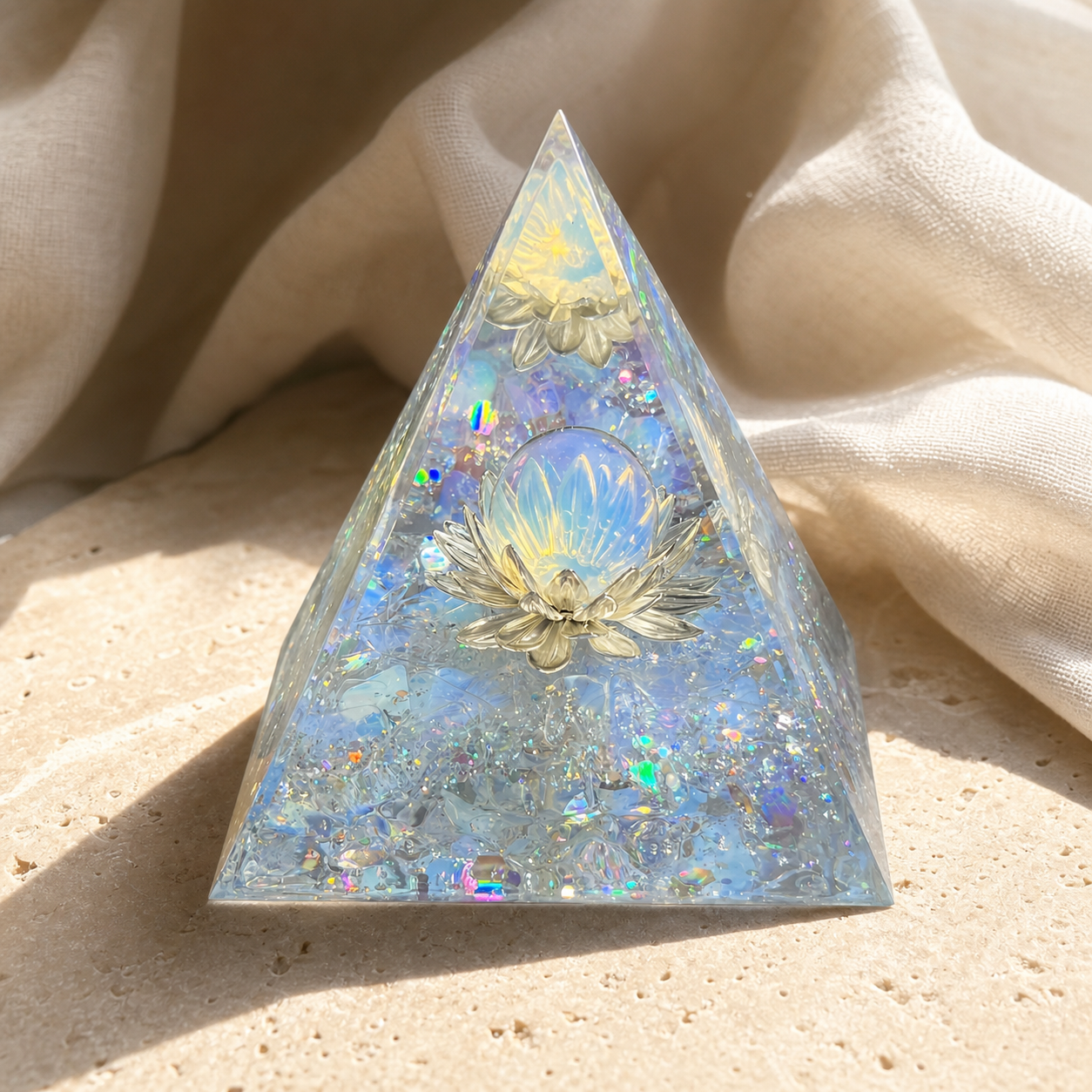Pyramide Orgonite Fleur de Lotus - Opale — photographie produit premium