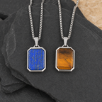 Collier Homme Pierre Naturelle – Pendentif Acier Inoxydable — photographie produit premium