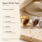 Bague œil de tigre Toi et Moi caractéristiques et finitions
