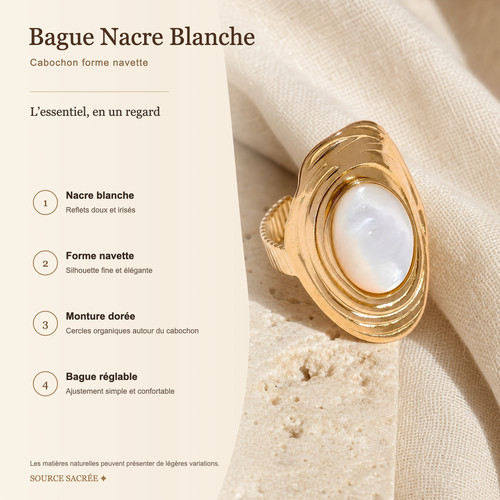 Bague Nacre Blanche Navette — fiche descriptive