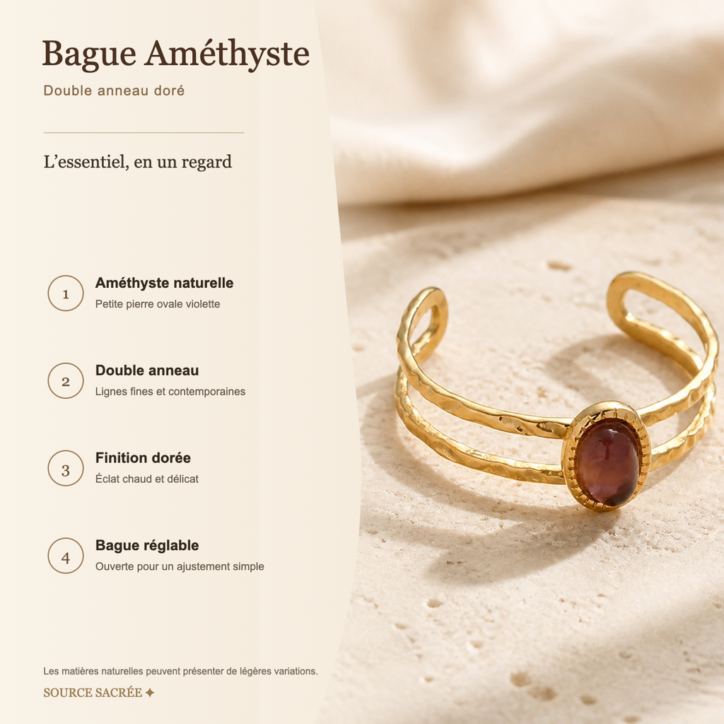 Bague Améthyste Double Anneau — fiche descriptive