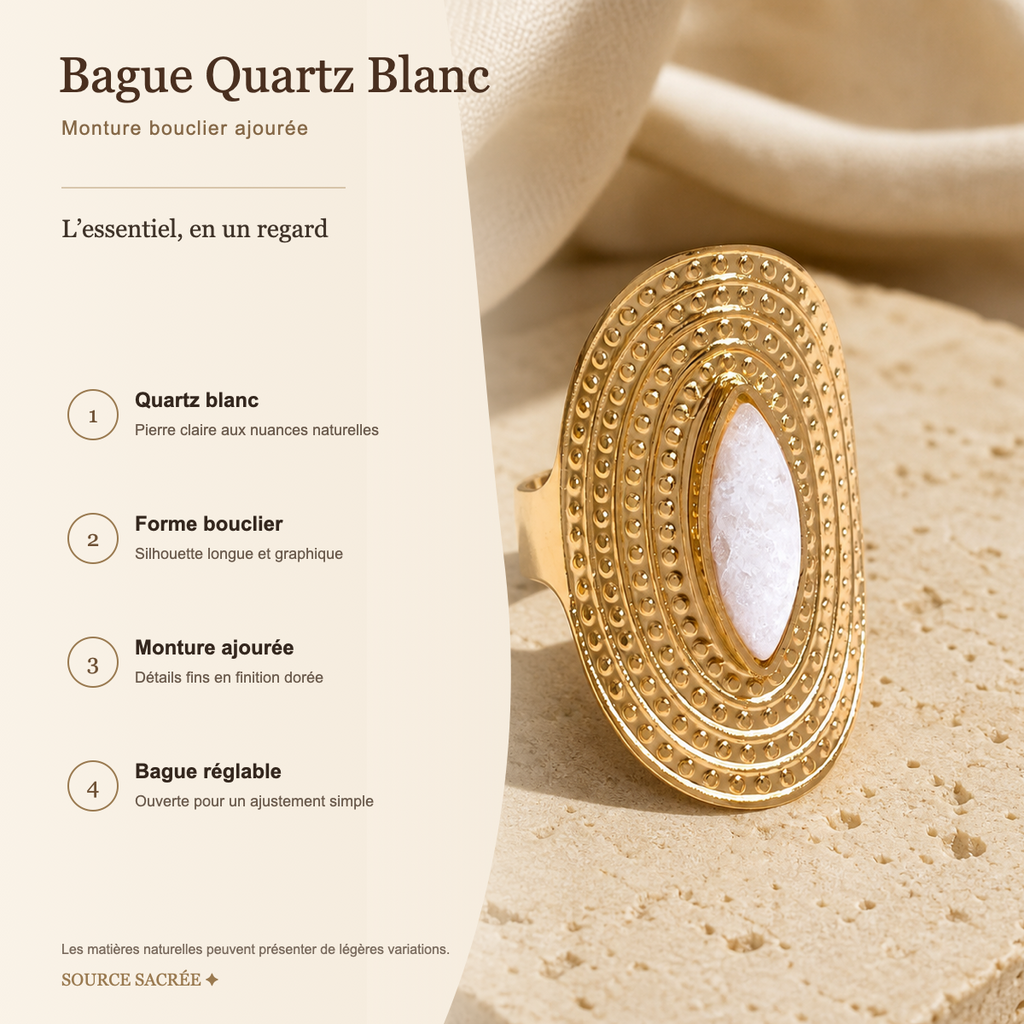 Bague Quartz Blanc Bouclier — fiche descriptive