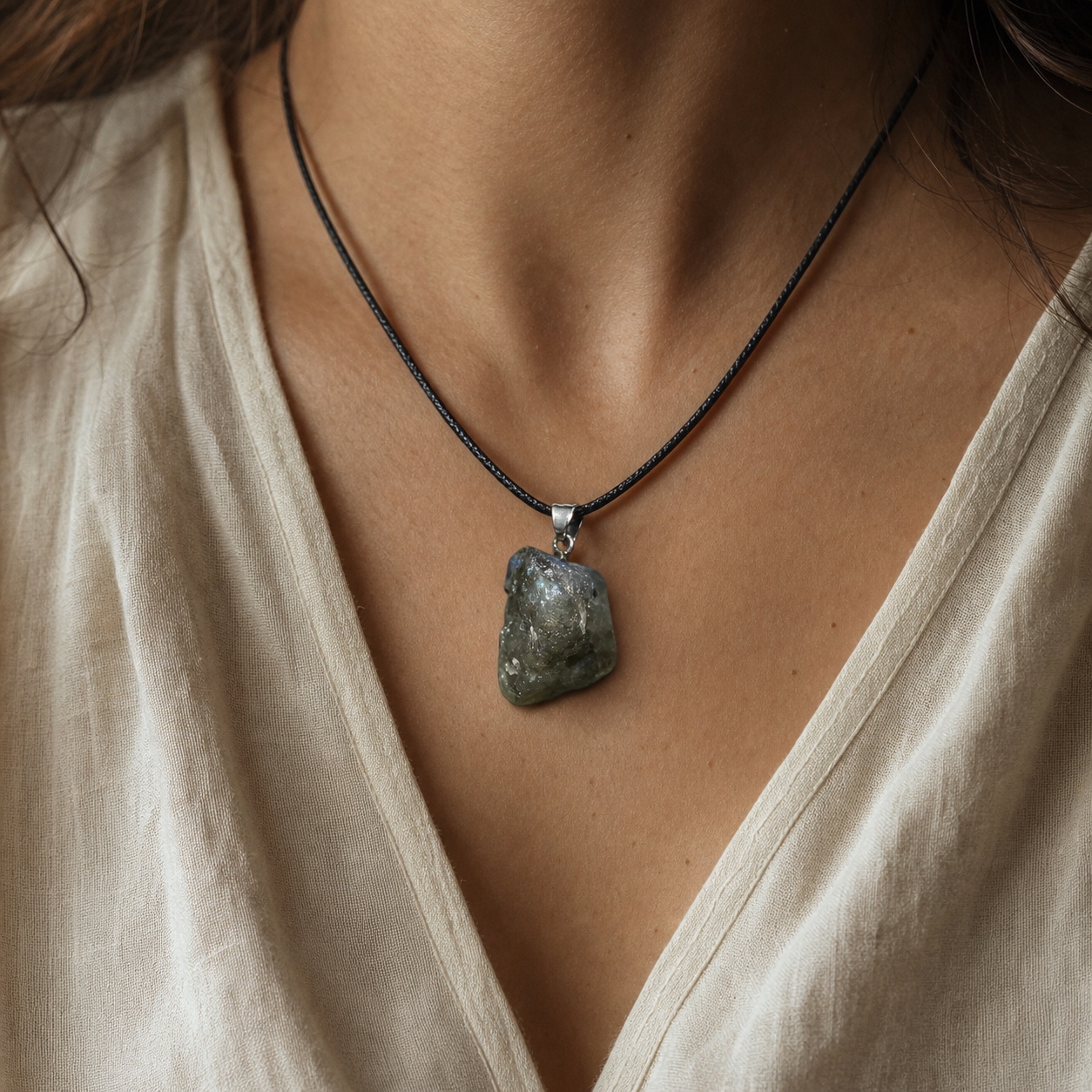 Pendentif Pierre Brute - Labradorite — vue en situation
