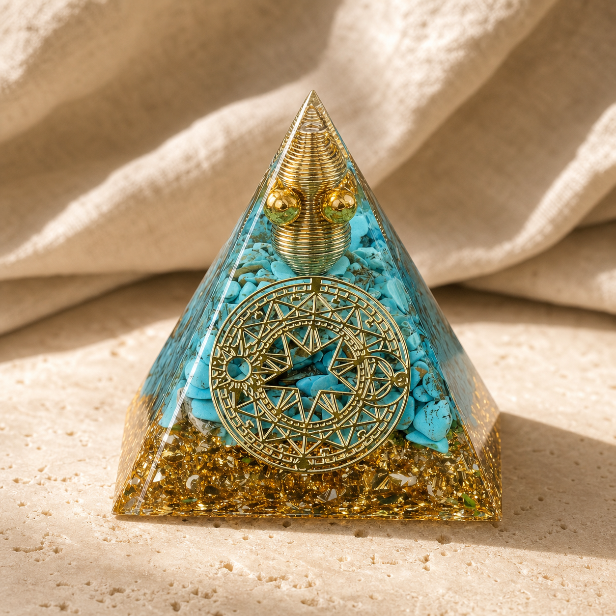 Pyramide Orgonite Arbre de Vie - Turquoise — vue en situation