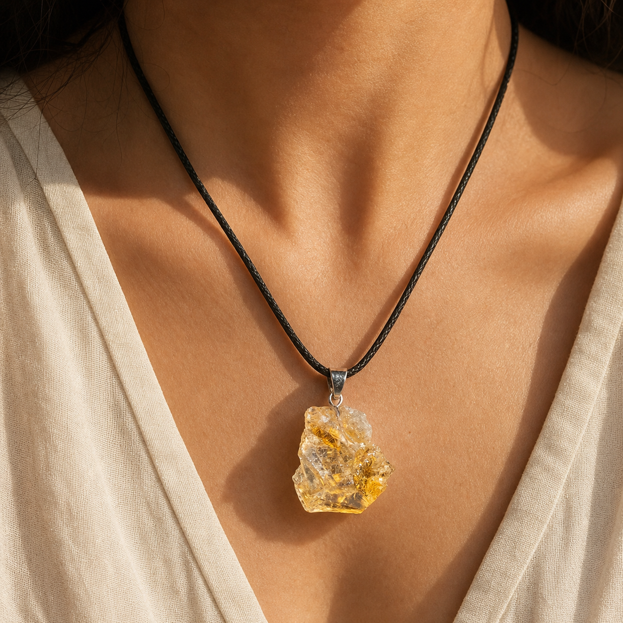 Pendentif Pierre Brute - Citrine — vue en situation