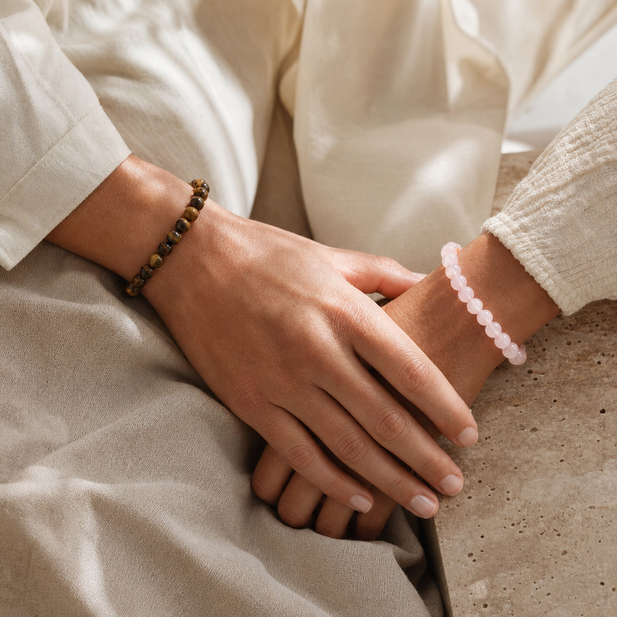 Duo Couple - 2 Bracelets Pierres Naturelles Assortis — vue en situation