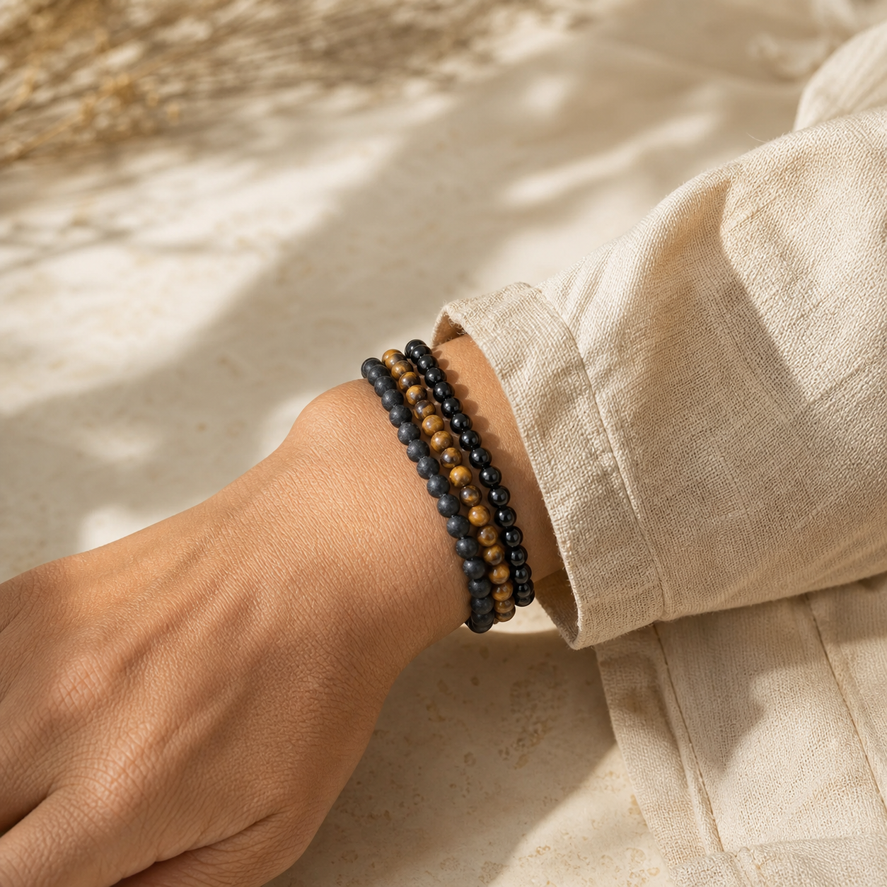 Pack Protection - 3 Bracelets Pierres Protectrices — vue en situation
