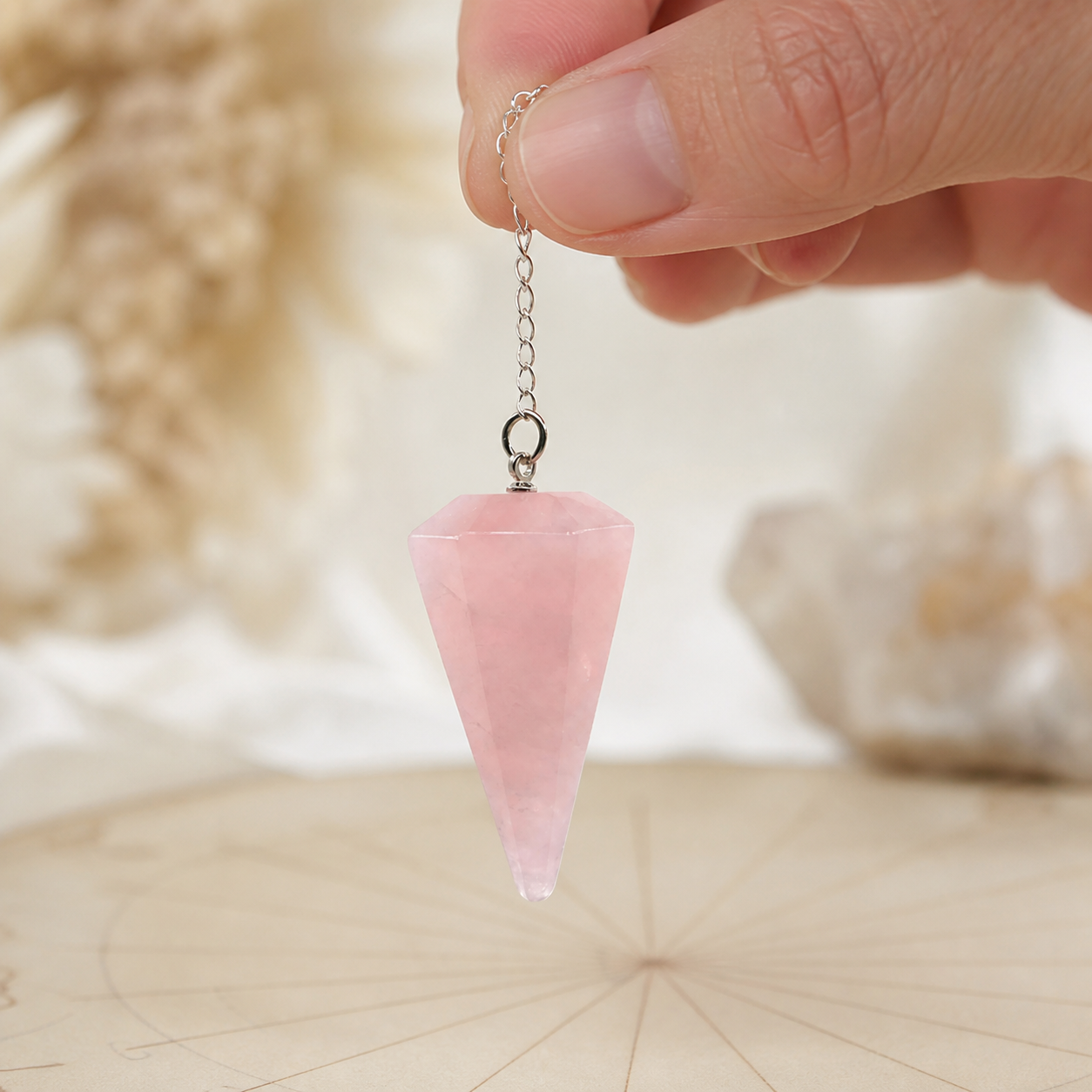 Pendule Radiesthesie - Quartz Rose — vue en situation