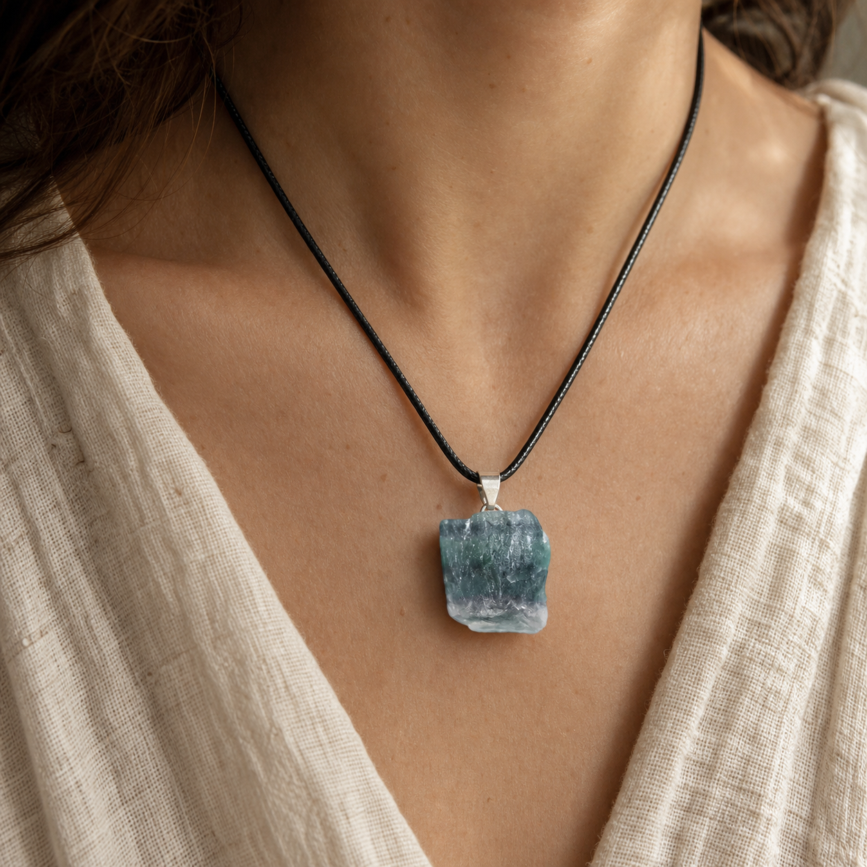 Pendentif Pierre Brute - Fluorite — vue en situation