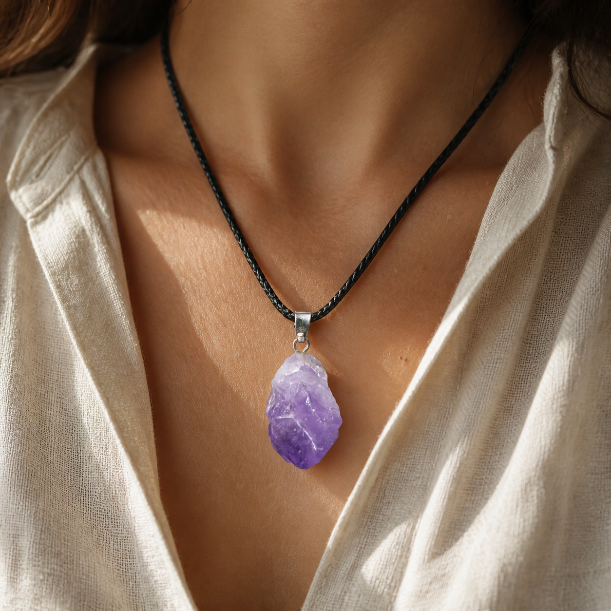 Pendentif Pierre Brute - Amethyste — vue en situation