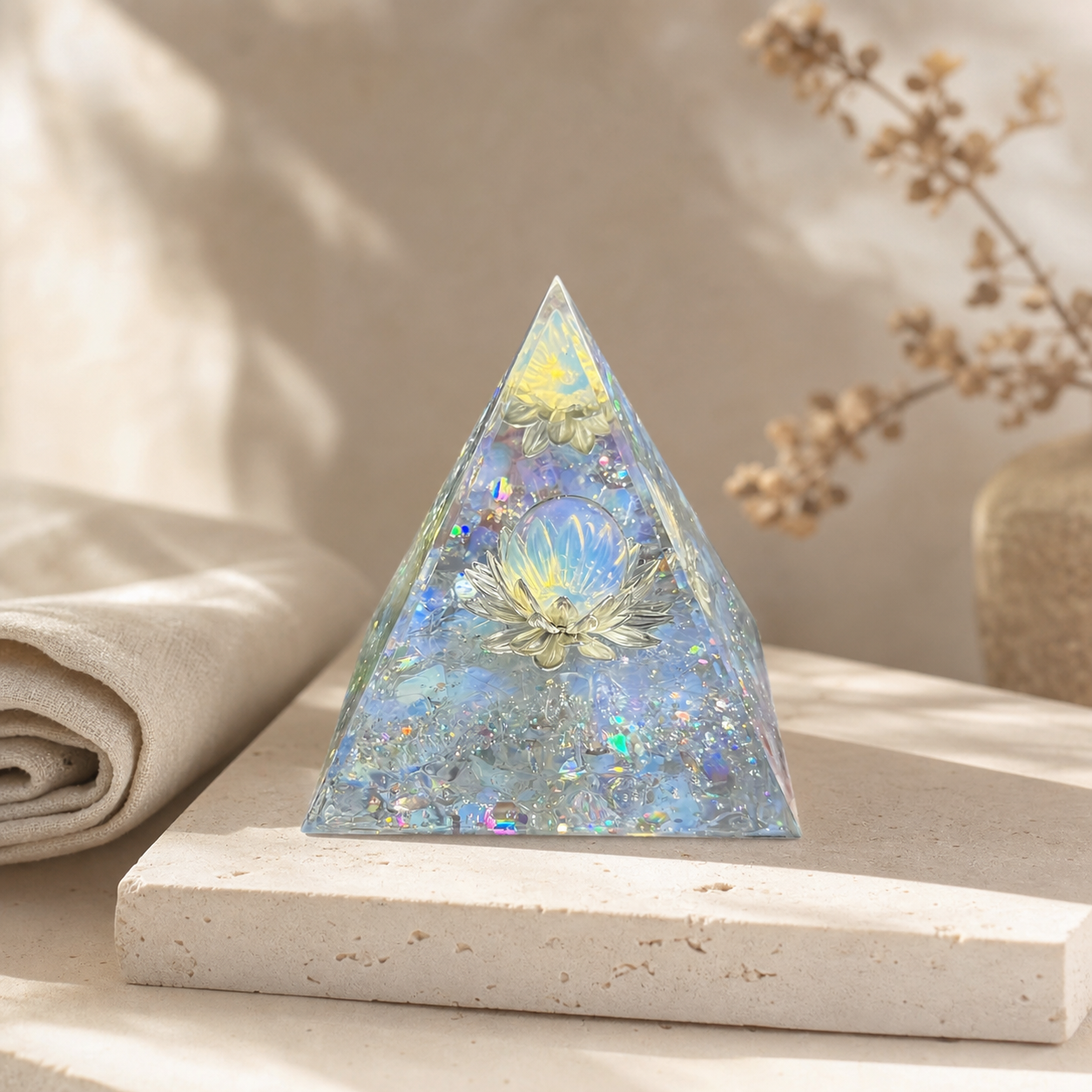 Pyramide Orgonite Fleur de Lotus - Opale — vue en situation