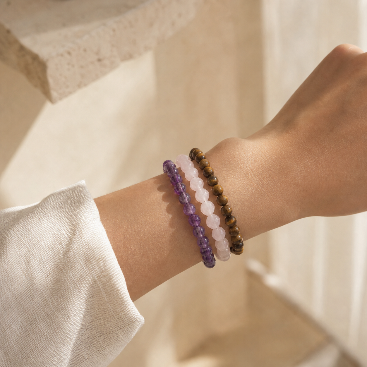 Kit Debutant Lithotherapie - 3 Bracelets Essentiels — vue en situation