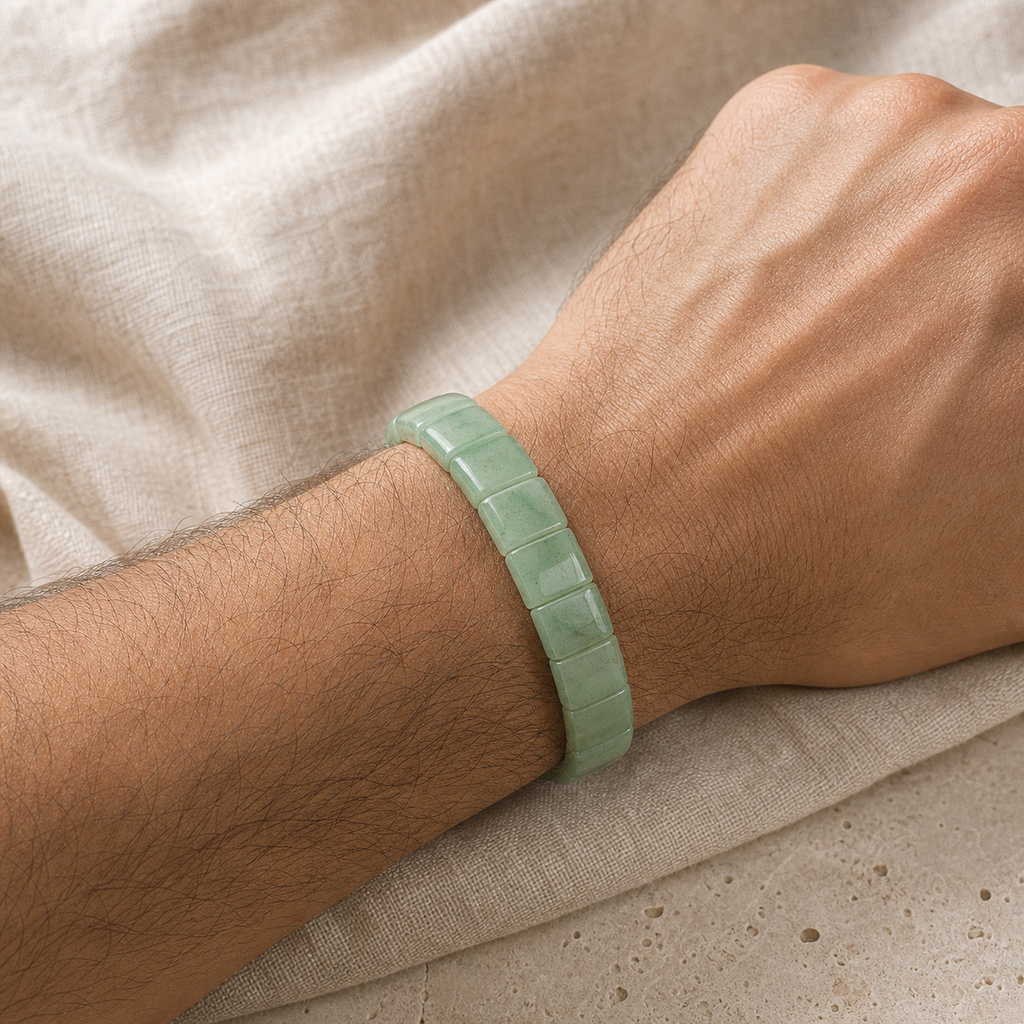 Bracelet Homme Aventurine Verte — Perles Plates 10 mm — vue en situation