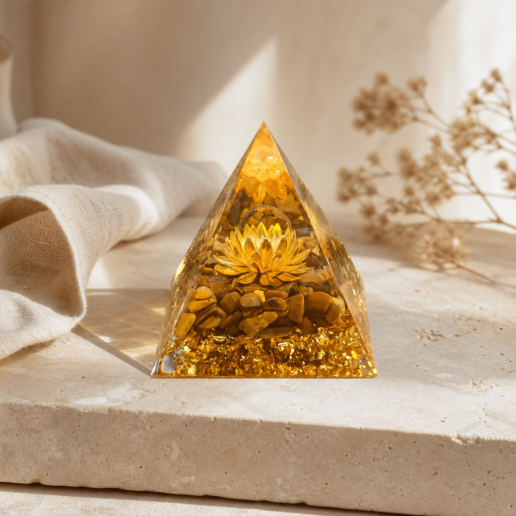 Pyramide Orgonite Fleur de Lotus - Oeil de Tigre — vue en situation