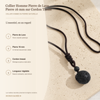 Collier Homme Pierre de Lave — Pierre 16 mm sur Cordon Tressé — fiche descriptive