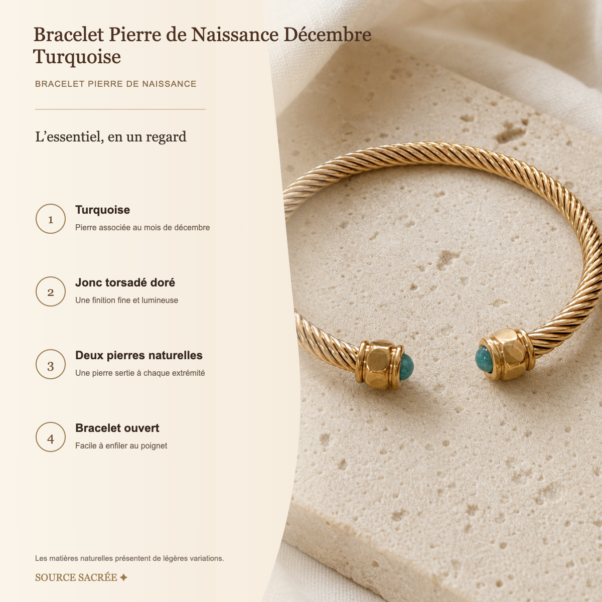 Bracelet Pierre de Naissance Décembre — Turquoise — fiche descriptive