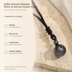 Collier Homme Hématite — Pierre 16 mm sur Cordon Tressé — fiche descriptive