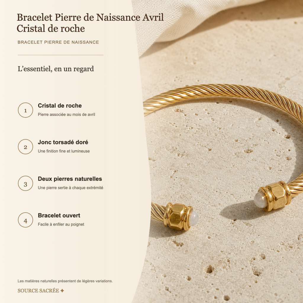 Bracelet Pierre de Naissance Avril — Cristal de roche — fiche descriptive
