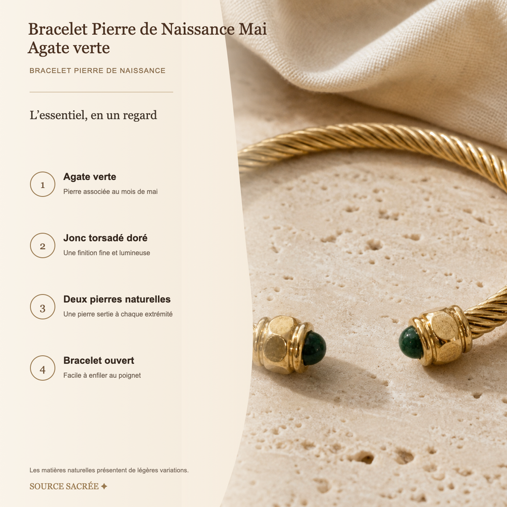 Bracelet Pierre de Naissance Mai — Agate verte — fiche descriptive