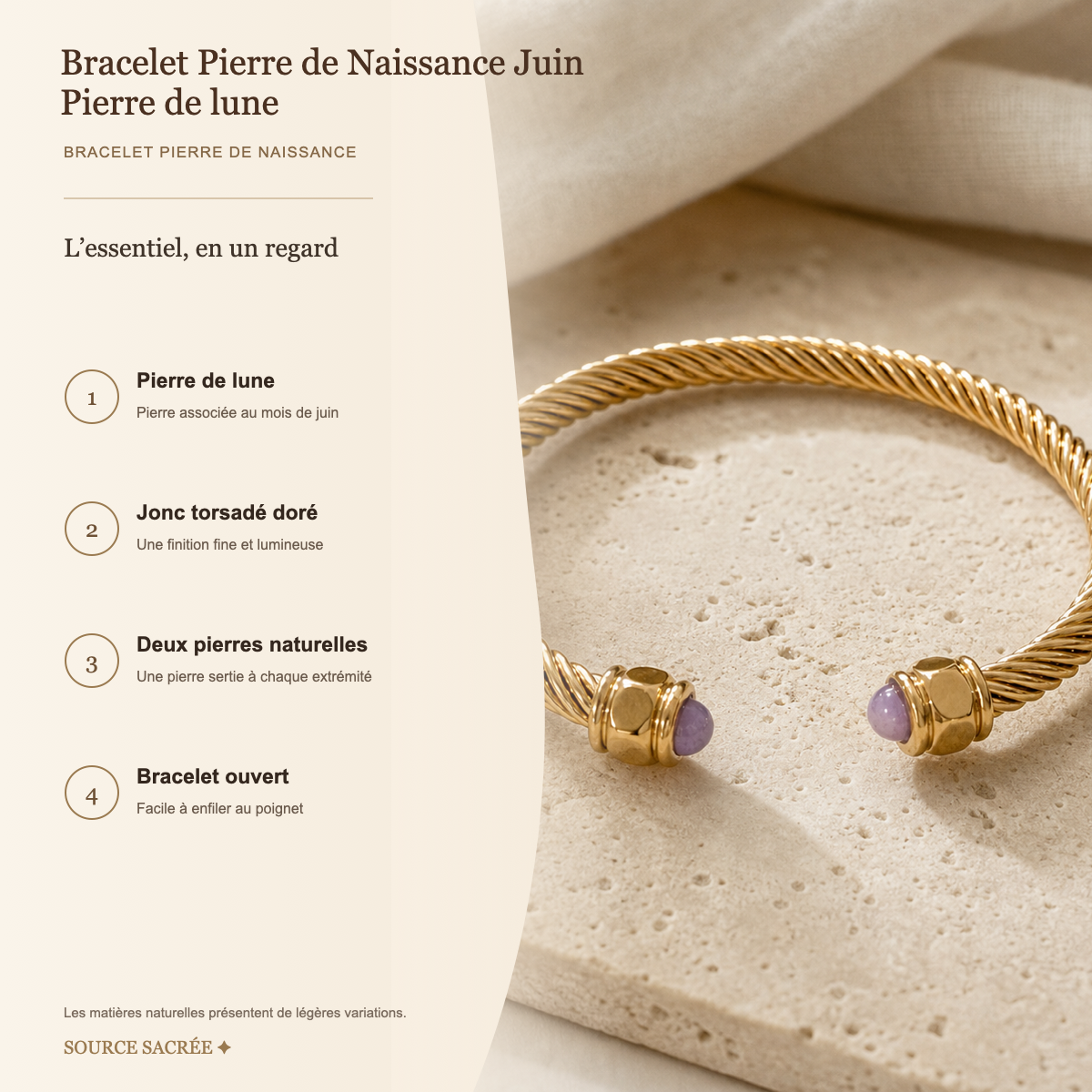 Bracelet Pierre de Naissance Juin — Pierre de lune — fiche descriptive