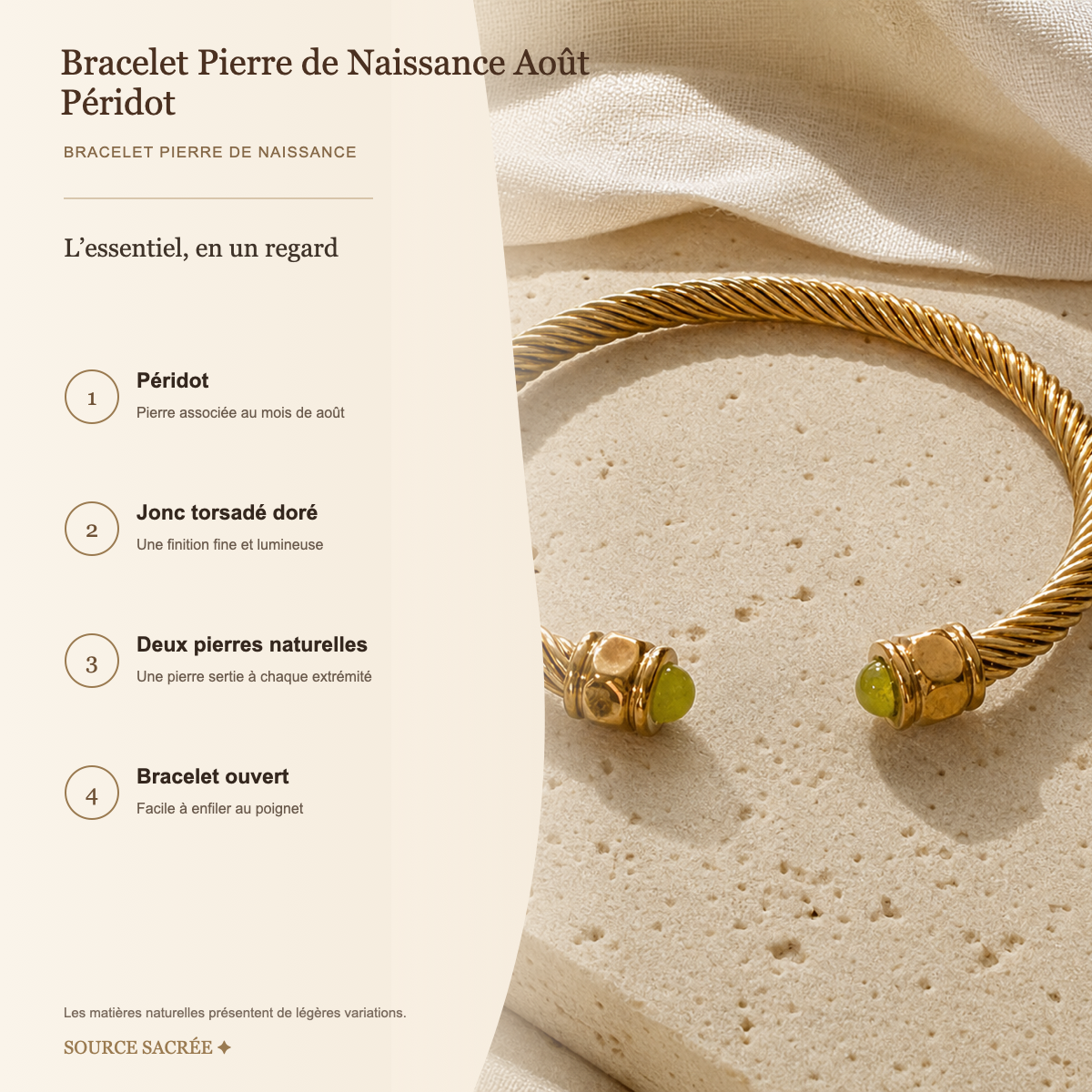 Bracelet Pierre de Naissance Août — Péridot — fiche descriptive