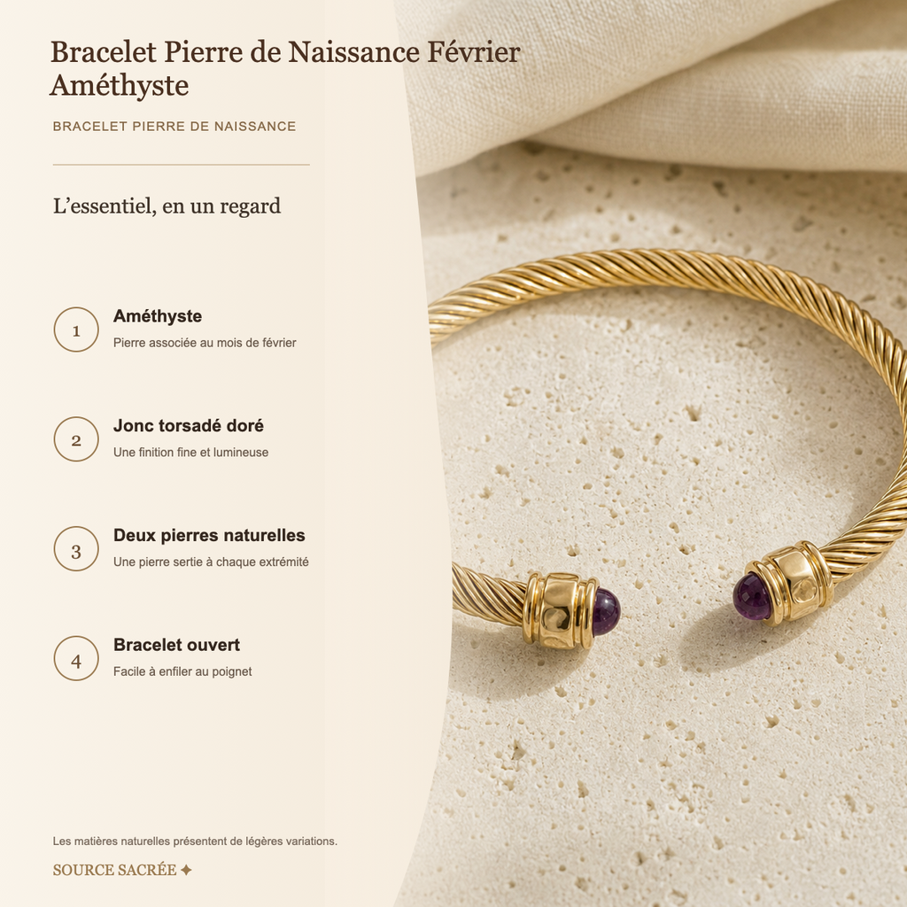 Bracelet Pierre de Naissance Février — Améthyste — fiche descriptive