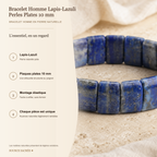 Bracelet Homme Lapis-Lazuli — Perles Plates 10 mm — fiche descriptive
