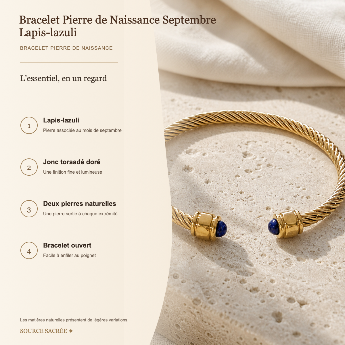 Bracelet Pierre de Naissance Septembre — Lapis-lazuli — fiche descriptive